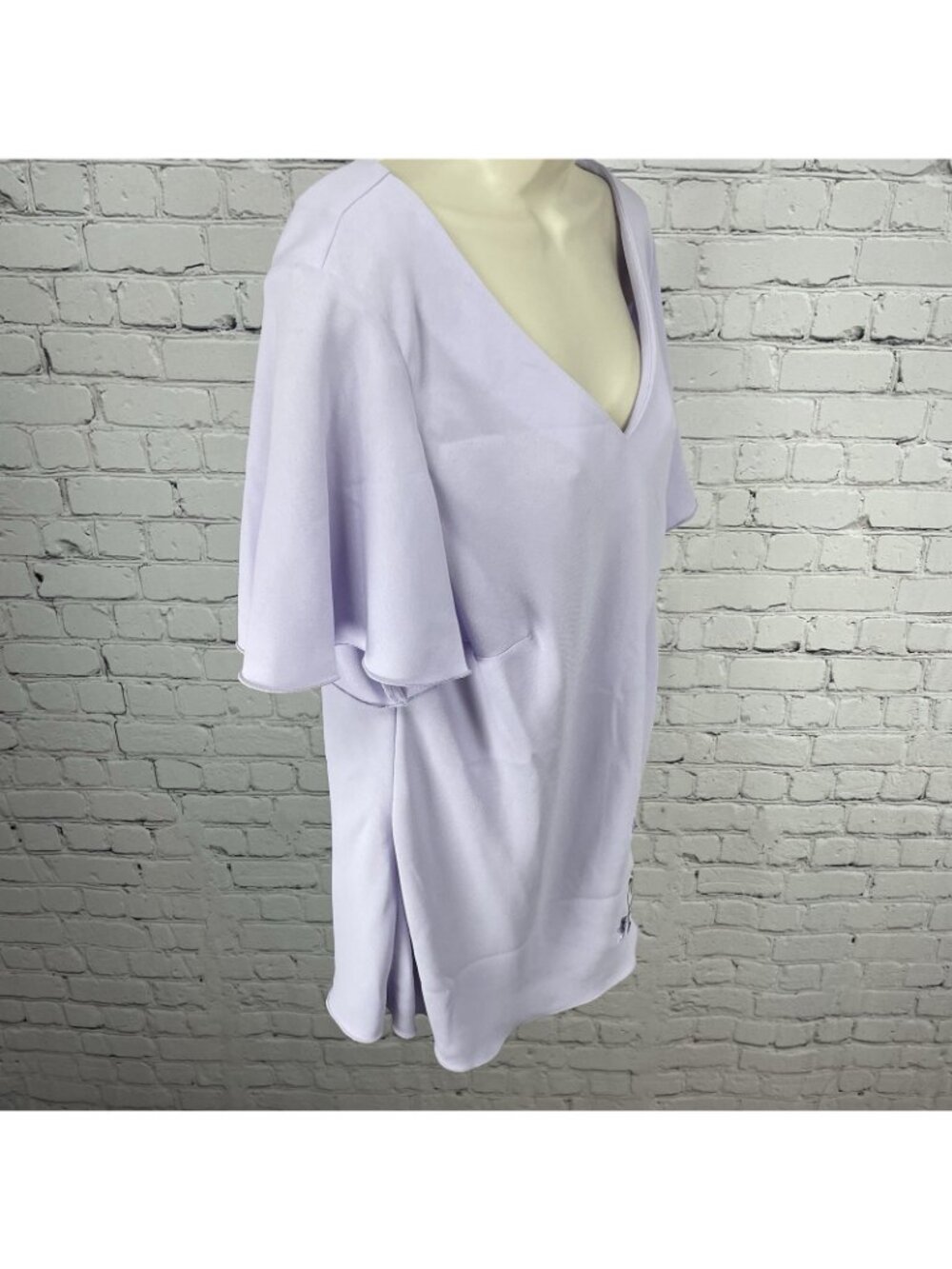 NWD Dressbarn Purple Embroidered Floral Flutter Short Sleeve Blouse Top Size 16W - Picture 11 of 16